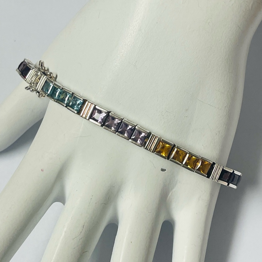 Vintage Sterling Silver Gemstones Tennis Bracelet